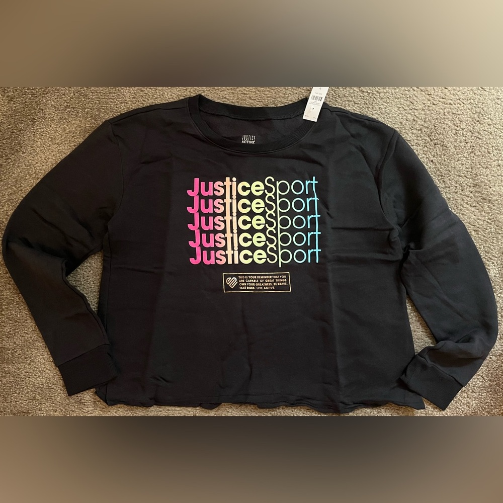 Justice Black Long Sleeve Tee with Multicolor Graphic NWT